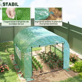 Outsunny Seră Tip Tunel 300 x 300cm Walk-In - Verde | Aosom Romania