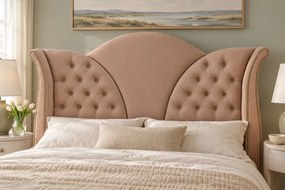 Pat tapițat Chesterfield din catifea Velora 160×200 cm, cappuccino, cu ladă de depozitare
