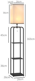 HOMCOM Lampadar de salon cu rafturi, abajur din material textil, comutator cu lant pentru salon, camera de dormit | Aosom Romania