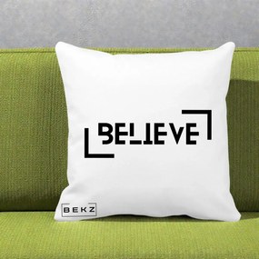 Perna Decorativa Believe Minimalist, 40x40 cm, Alba Mata, Husa Detasabila, Perna Inclusa, BEKZ®