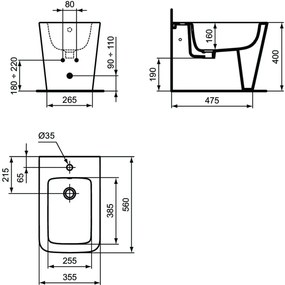 Bideu stativ Ideal Standard Blend Cube back to wall alb lucios