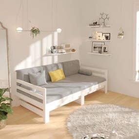 Pat de zi extensibil, alb, 2x(80x200) cm, lemn masiv de pin Alb