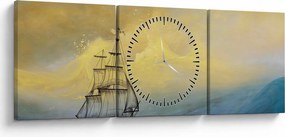 Tablou - Pictură barcă pe mare (cu ceas) (90x30 cm)