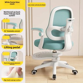 Scaun ergonomic pentru copii, spatar reglabil adancime, suport picioare reglabil, rotativ, Albastru