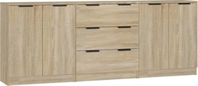 vidaXL Servante, 3 piese, stejar sonoma, lemn prelucrat