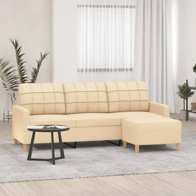 Canapea cu 3 locuri cu taburet, crem, 180 cm, material textil