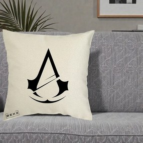 Perna Personalizata Assassin's Creed Minimalist, 40x40 cm, Ecru, Husa Detasabila, Perna Inclusa, BEKZ®