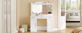 SEA911 - Set Masa toaleta 108 cm, cosmetica machiaj, oglinda cu LED, masuta vanity- Alb
