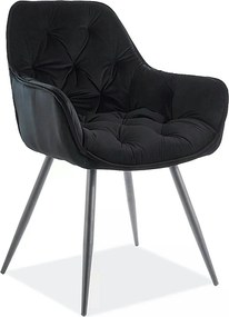 Scaun tapitat modern CHERRY, negru, stofa catifelata/metal, 58x57x87 c