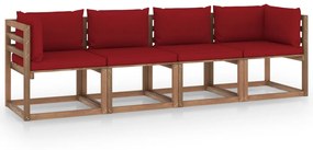 Canapea gradina din paleti, 4 locuri, cu perne, lemn pin tratat Bordo, 4 locuri, 1