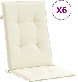vidaXL Perne scaun cu spătar înalt, 6 buc., crem, 120x50x3 cm, textil