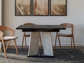 Masă sufragerie extensibilă 120 cm Jeremias (lucios Negru + beton) (pentru 4-6 persoane). 1105344