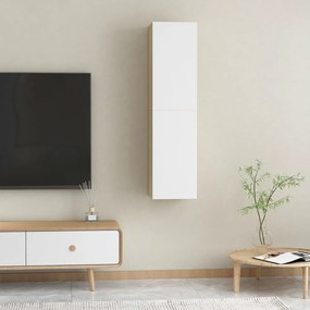 Comode TV, 2 buc., alb si stejar Sonoma, 30,5x30x60 cm, PAL 2, alb si stejar sonoma, 30.5 x 30 x 60 cm