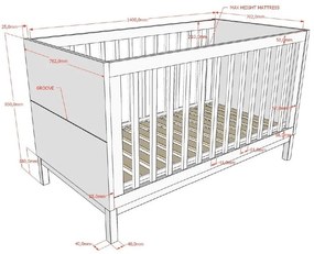 Pătuț alb din lemn de pin 70x140 cm Eva – Vipack