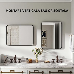 HOMCOM Oglindă de Baie 60 x 80 cm Oglindă Decorativă de Perete cu Ramă Metalică și Cârlig Ușor de Agățat pentru Sufragerie, Hol, Intrare - Negru | Aosom Romania