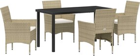 vidaXL Set de masă pentru grădină cu pernă 5 pcs Bej poliratan