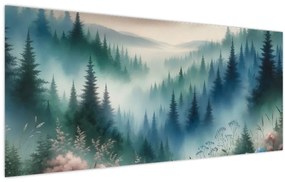 Tablou - Peisaj forestier cu ceață (120x50 cm)