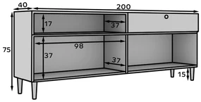 Comoda cu dulapuri si sertar DULLUM 200x75cm, alba