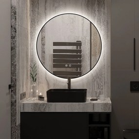 🪞 Oglindă LED cu Touch, Funcție Dezaburire și 3 Tipuri de Lumină – Model J188-60 Smack, Ø60 cm, Ramă Negru Mat