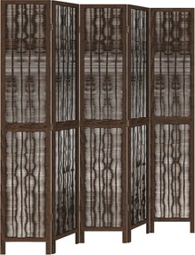 vidaXL Paravan cameră 5 panouri, maro închis, lemn masiv paulownia
