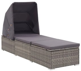 vidaXL Șezlong cu copertină și pernă, gri, poliratan