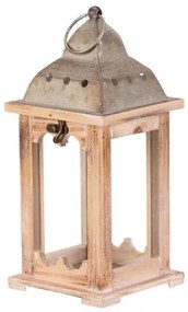 Felinar din lemn cu acoperiș metalic, înălțime 29cm, natural