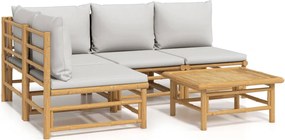 vidaXL Set mobilier de grădină cu perne gri deschis, 5 piese, bambus