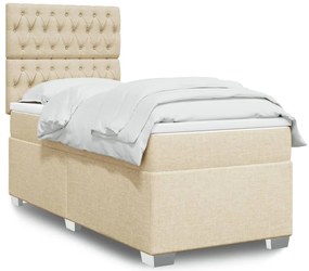 vidaXL Pat box spring cu saltea, crem, 90x200 cm, textil