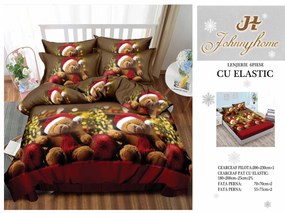 Set Lenjerie De Pat Craciun, Cu elastic, 6 Piese Pat 2 Persoane, Christmas Collection