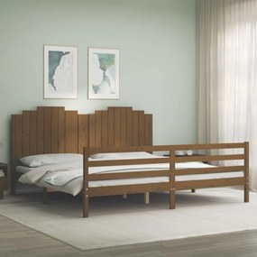 3194204 vidaXL Cadru pat cu tăblie, maro miere, 200x200 cm, lemn masiv