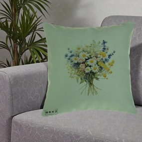 Perna Decorativa Buchet Camp Acuarela Margarete-Lavanda, 40x40 cm, Verde, Husa Detasabila, Perna Inclusa, BEKZ®