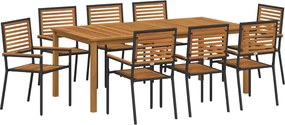 vidaXL Set de masă pentru grădină 9 pcs Negru Lemn Solid de Acacia