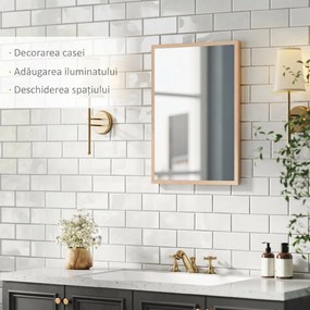 HOMCOM Oglindă de Perete din Sticlă și MDF, 50x70 cm, Culoare Lemn | Aosom Romania