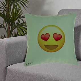Perna Decorativa Emoji Inimi in Ochi, 40x40 cm, Verde, Husa Detasabila, Perna Inclusa, BEKZ®