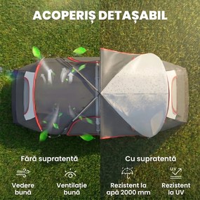Outsunny Cort de Camping pentru 6-8 Persoane cu 2 Camere Separate și Uși cu Fermoar, 450x215x180 cm, Gri | Aosom Romania