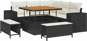 vidaXL Set de canapele pentru grădină cu pernă 8 pcs Negru poliratan