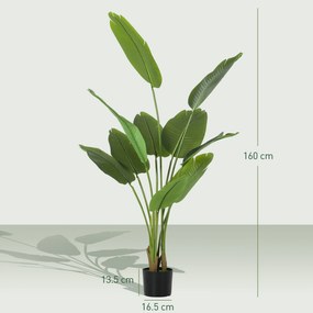 HOMCOM Plantă Artificială de 160 cm cu 10 Frunze din PEVA Verde cu Ghiveci, Ø16.5x13.5 cm | Aosom Romania