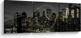 Tablou cu metropolă nocturnă (cu ceas) (90x30 cm)