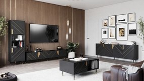Camera de zi Charlotte P106De aur, Negru, Părți separate, Cu comodă tv, Cu componente suplimentare, PAL laminat, Sticlă călită, MDF