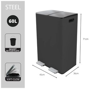 Coș de gunoi gri închis pentru reciclare/cu pedală 2x30 l din oțel Aliya – Spirella