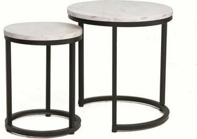 Set 2 masute cafea HOLA, alb cu efect de marmura/negru, PAL laminat/ot