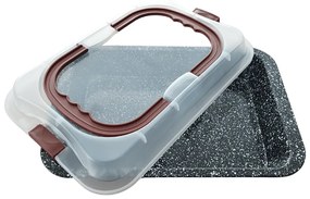 Tava Inalta de Copt Ceramica Blaumann Cerastone cu Capac din Plastic, 36x24,5x5,5 cm ,   Eleganta si Functionalitate in Bucataria Ta
