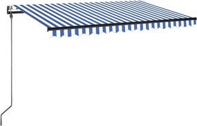 vidaXL Copertină cu senzor vânt & LED, albastru și alb, 300x250 cm