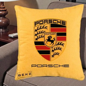 Perna Personalizata Porsche Stuttgart, 40x40 cm, Galben, Husa Detasabila, Perna Inclusa, BEKZ®