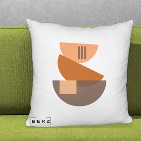 Perna Decorativa Geometric Bauhaus Boluri Portocaliu, 40x40 cm, Alb Pufos, Husa Detasabila, Perna Inclusa, BEKZ®