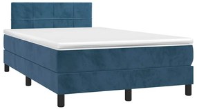 vidaXL Pat box spring cu saltea/LED albastru închis 120x190cm catifea