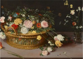 Tablou - Jan Brueghel the Elder, Flowers in a Basket and a Vase, reproducere (70x50 cm)
