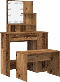 vidaXL Set de măsuță de toaletă cu LED Lemn vechi din lemn lemnos