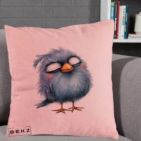 Perna Decorativa Pui Pufos Albastru Adormit, 40x40 cm, Roz, Husa Detasabila, Perna Inclusa, BEKZ®