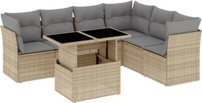 vidaXL Set canapele de grădină, 7 piese, cu perne, bej, poliratan